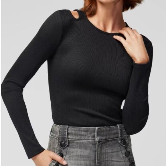 White House Black Market WHBM® FORME Long Sleeve Cutout Ribbed Top - Picture 4 of 4